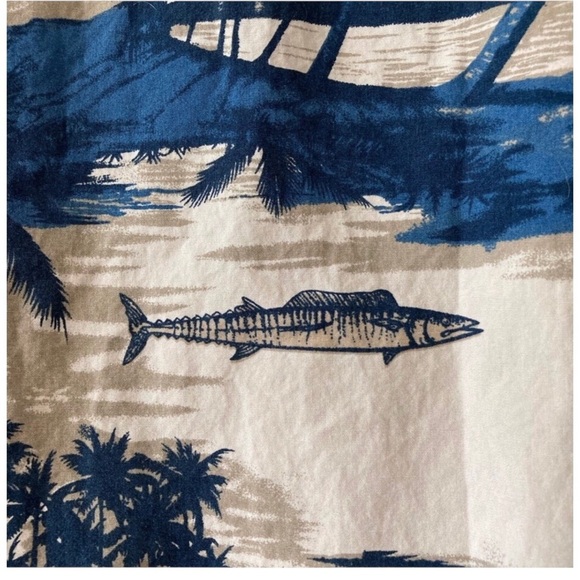 AFTCO Bluewater Vintage Hawaiian Shirt Medium USA Made Tropical Fishing Print - Picture 4 of 8